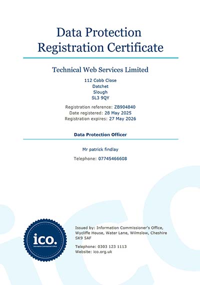 TWS Data Protection Registration Certificate TWS Data Protection Registration Certificate